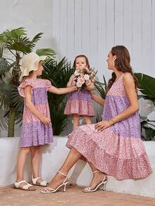 SHEIN LUNE Đầm phân lớp Khối Màu Họa tiết hoa Boho - Nhiều màu - Xem 6