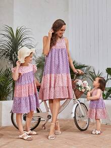 SHEIN LUNE Đầm phân lớp Khối Màu Họa tiết hoa Boho - Nhiều màu - Xem 7