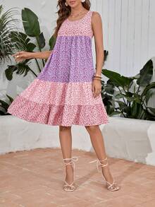 SHEIN LUNE Đầm phân lớp Khối Màu Họa tiết hoa Boho - Nhiều màu - Xem 8