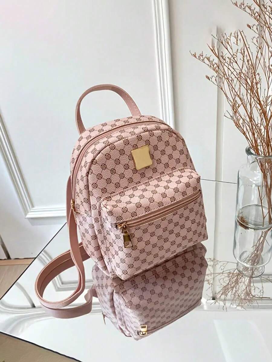 Cute Small Zipper Backpack, Women's Backpack With Adjustable StrapSchool Bag,Portable,Lightweight, Suitable For Teen Girls Women College Students,Boys And Men,Teacher,White-Collar Workers, Perfect For Back To School,First Day Of School,College,Middle School, High School,Holiday - Pink - View 1