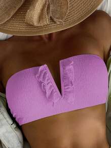 Ruffle Trim Bandeau Bikini Top - Lilac Purple - View 1
