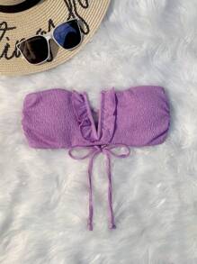 Ruffle Trim Bandeau Bikini Top - Lilac Purple - View 3