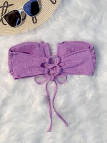 Ruffle Trim Bandeau Bikini Top - Lilac Purple - View 4