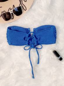 Áo Tops Bikini Nữ Ren lên Dòng V màu trơn - Màu xanh lam - Xem 4