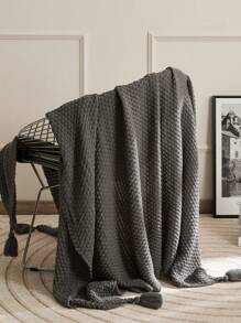1pc Bohemian Style Tassel Knitted Blanket, Soft Comfy Warm Decorative Throw Blanket For Sofa, Couch, Bed, Living Room, Bedroom, Dorm, Office, Car, Travel, Picnic, Party, Suitable For All Seasons - Grey - View 2