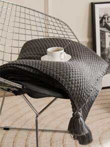 1pc Bohemian Style Tassel Knitted Blanket, Soft Comfy Warm Decorative Throw Blanket For Sofa, Couch, Bed, Living Room, Bedroom, Dorm, Office, Car, Travel, Picnic, Party, Suitable For All Seasons - Grey - View 1