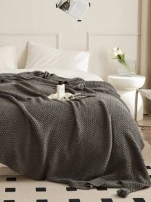 1pc Bohemian Style Tassel Knitted Blanket, Soft Comfy Warm Decorative Throw Blanket For Sofa, Couch, Bed, Living Room, Bedroom, Dorm, Office, Car, Travel, Picnic, Party, Suitable For All Seasons - Grey - View 8