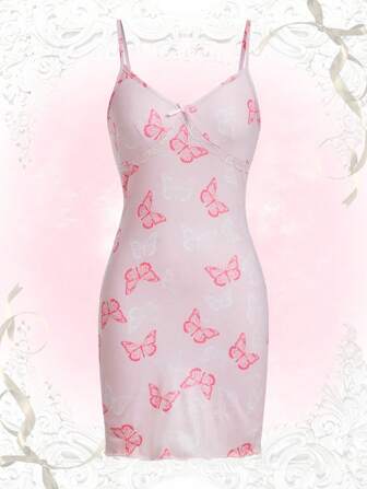 Vestido de tirantes con estampado de mariposa