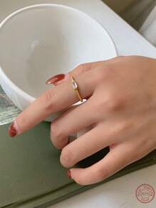 1 Chiếc Nhẫn Đính Đá Cubic Zirconia Tinh Tế Trang Trí Bạc Vòng Đeo Tay Cho Nữ Làm Quà Tặng - Vàng - Xem 2