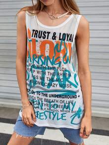 SWAVVY 1pc Slogan Graphic Tank Top - White - View 3