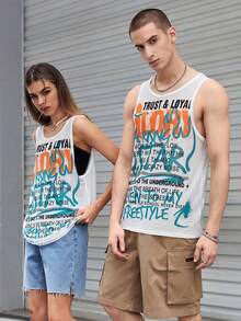 SWAVVY 1pc Slogan Graphic Tank Top - White - View 5