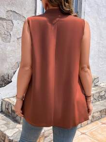 SHEIN LUNE Plus Solid Button Front Shirt - Coffee Brown - View 2