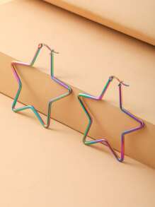 1對電鍍彩色不鏽鋼五尖星耳環,適合女士日常配戴 - 彩色 - 查看 1
