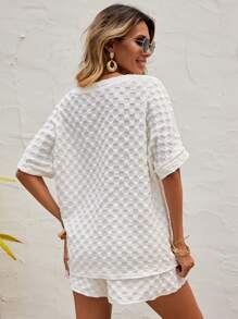 SHEIN LUNE Solid Batwing Sleeve Tee & Drawstring Waist Shorts