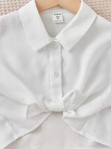 SHEIN Tween Girl Floral Print Cami Jumpsuit & Knot Front Shirt - Blue - View 4