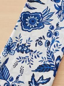 SHEIN Tween Girl Floral Print Cami Jumpsuit & Knot Front Shirt - Blue - View 5