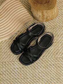 Girls Hook-and-loop Fastener Criss Cross Fashionable Ankle Strap Sandals For Outdoor