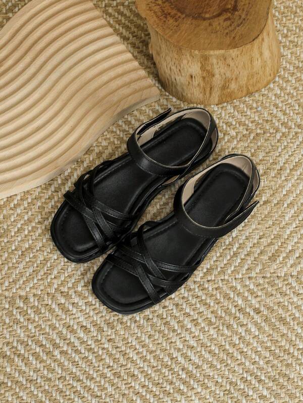 Girls Hook-and-loop Fastener Criss Cross Fashionable Ankle Strap Sandals For Outdoor