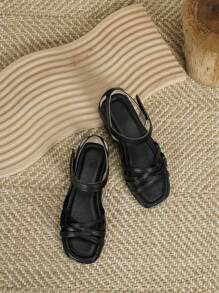 Girls Hook-and-loop Fastener Criss Cross Fashionable Ankle Strap Sandals For Outdoor