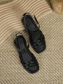 Girls Hook-and-loop Fastener Criss Cross Fashionable Ankle Strap Sandals For Outdoor