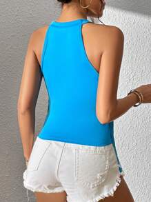 SHEIN VCAY Áo khoác và áo lót dành cho xe tăng nữ mép màu trơn Buổi tiệc - Màu xanh lam - Xem 2