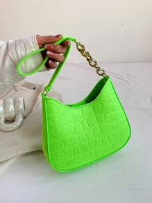 Medium Hobo Bag Embossed Detail Neon Green Nylon Funky - Green - View 1