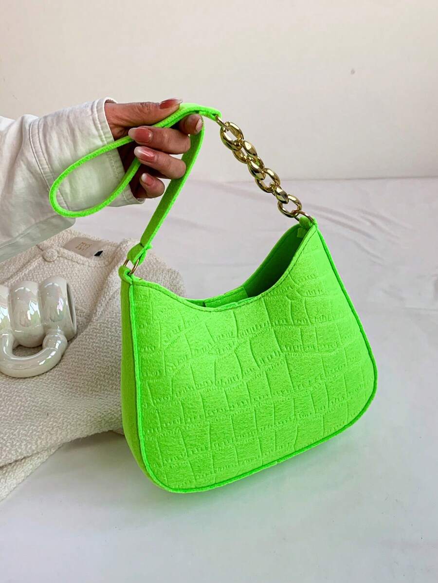 Medium Hobo Bag Embossed Detail Neon Green Nylon Funky - Green - View 1