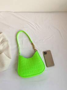 Medium Hobo Bag Embossed Detail Neon Green Nylon Funky - Green - View 6