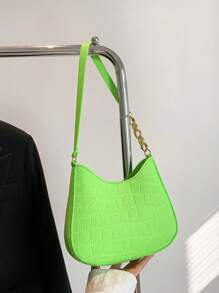 Medium Hobo Bag Embossed Detail Neon Green Nylon Funky - Green - View 4