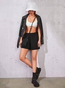 EURMUSE Solid Slant Pocket Track Shorts - Black - View 3