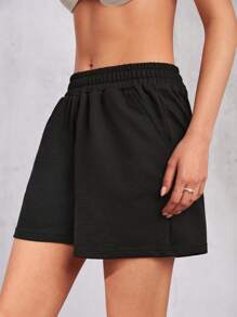 EURMUSE Solid Slant Pocket Track Shorts - Black - View 5