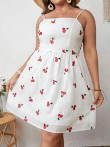 Dreamara Đầm Plus Size Lộ Lưng Buộc lại Thêu Tất cả trên in Rau quả Gợi cảm - trắng - Xem 2