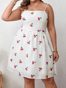 Dreamara Đầm Plus Size Lộ Lưng Buộc lại Thêu Tất cả trên in Rau quả Gợi cảm - trắng - Xem 4