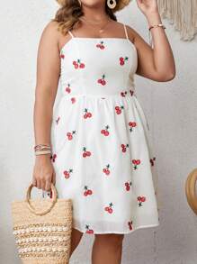 Dreamara Đầm Plus Size Lộ Lưng Buộc lại Thêu Tất cả trên in Rau quả Gợi cảm - trắng - Xem 5