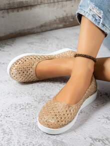 女性鏤空休閒運動戶外PVC一脚蹬 - 金色 - 查看 1