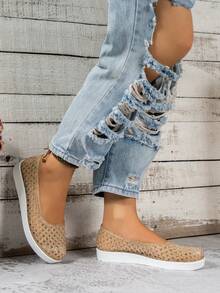 女性鏤空休閒運動戶外PVC一脚蹬 - 金色 - 查看 2