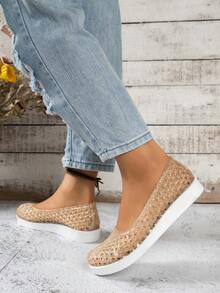 女性鏤空休閒運動戶外PVC一脚蹬 - 金色 - 查看 3