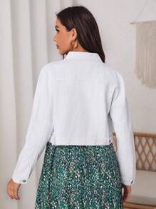EMERY ROSE Áo khoác & áo khoác denim nữ Túi Nút phía trước màu trơn Giải trí - trắng - Xem 3