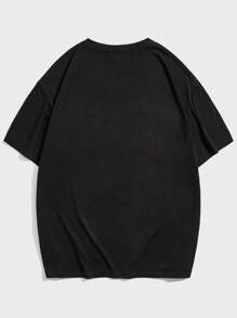 ROMWE MEN Goth Guys Cotton Cat & Letter Graphic Tee - Black - View 2