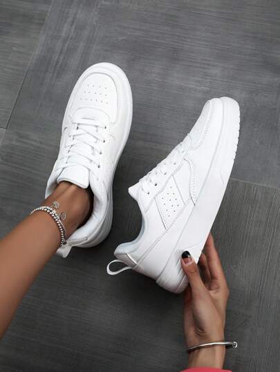 女士極簡前綁帶休閒運動戶外板鞋