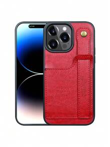 Minimalist PU Phone Case With Push Pull Hand Strap - Red - View 6