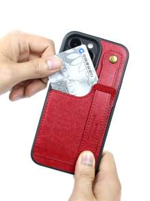 Minimalist PU Phone Case With Push Pull Hand Strap - Red - View 7