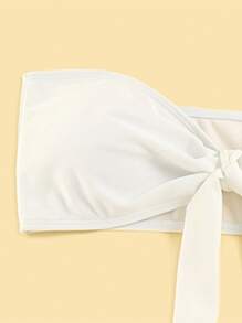 Summer Plain Bandeau Bikini Set With Cover Up Pants - White - View 3