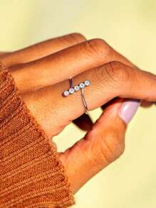 1入組精美方晶鋯石裝飾銀戒指適合女士日常裝飾 - 銀色 - 查看 4