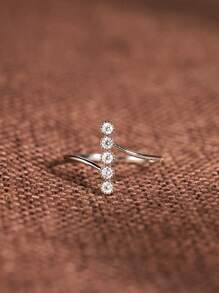 1入組精美方晶鋯石裝飾銀戒指適合女士日常裝飾 - 銀色 - 查看 5
