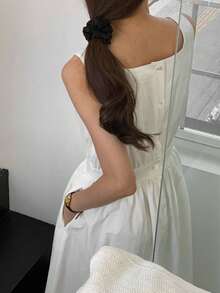 Vestido línea A unicolor con bolsillo oblicuo - Blanco - Ver 3