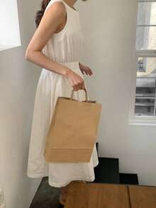 Vestido línea A unicolor con bolsillo oblicuo - Blanco - Ver 4