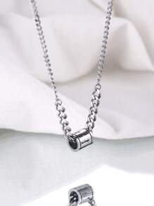 1pc Silver Geometric Cylinder Pendant Necklace, INS Hip-Hop Style - White - View 1
