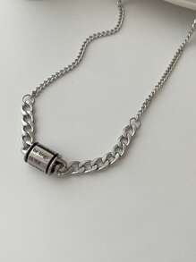 1pc Silver Geometric Cylinder Pendant Necklace, INS Hip-Hop Style - White - View 3