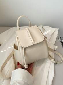 Mini Flap Backpack Drawstring Design Minimalist - Beige - View 4